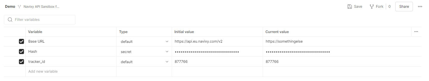 Managing environments | Navixy API Sandbox | Postman API Network