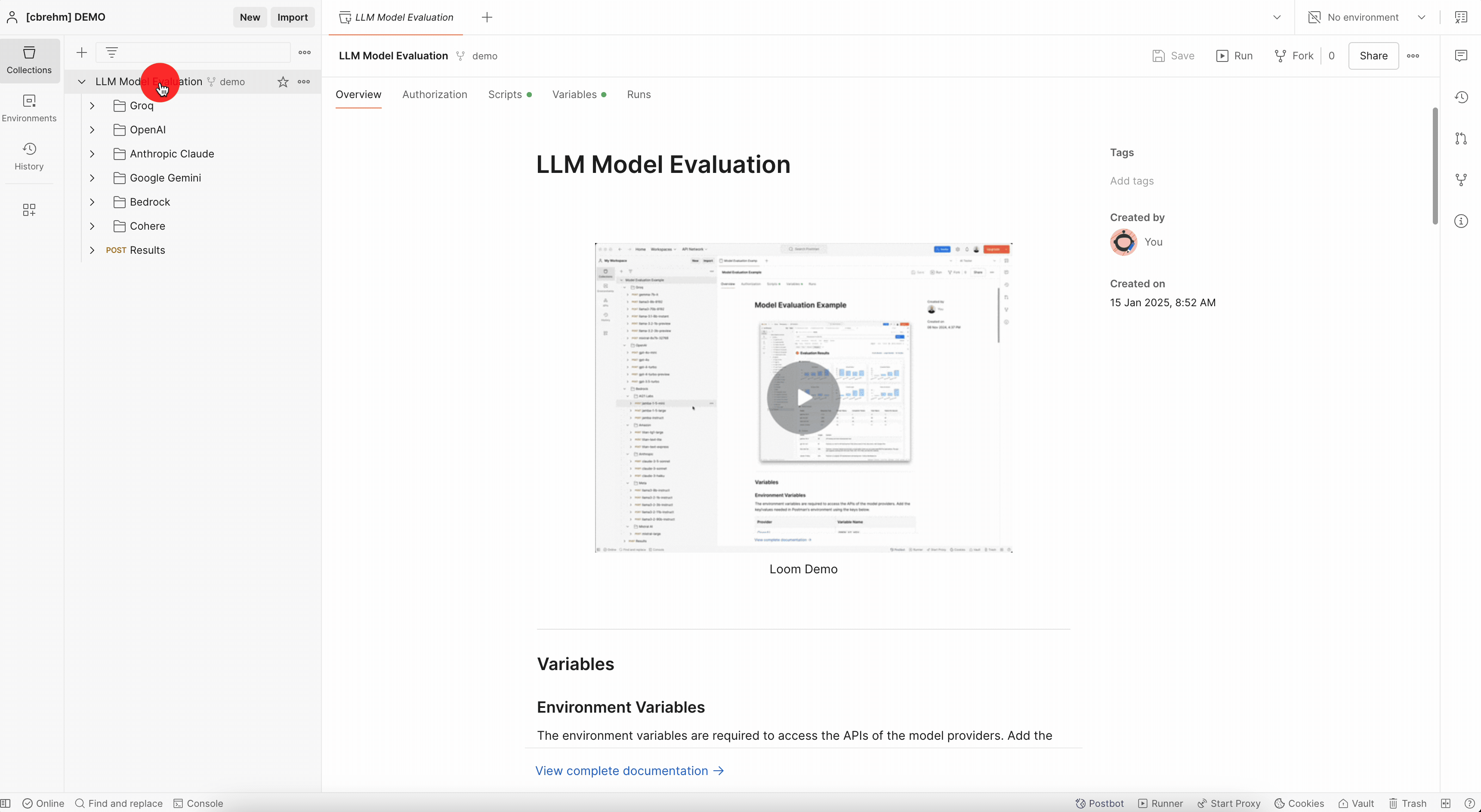 [Collection Runner] LLM Model Eval | Get Started | Postman API Network
