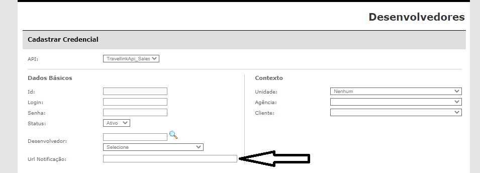 Configuração da Notification Url na credencial